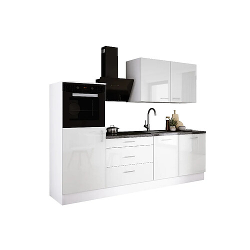 3XELIVING Ensemble de cuisine : Blanc Mat, Blanc Brillant, d : l : 250 cm, h : 220 cm, p : 60 cm