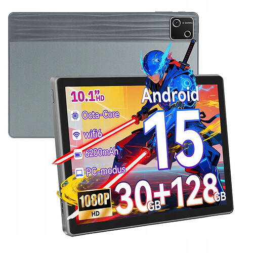 byxsb Tablette Android 15 pouces, 30 Go de RAM + 128 Go d'espace de stockage,Gris