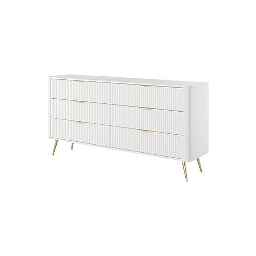 3XELIVING Commode : 6 Tiroirs, Blanc, 163,2 x 38 x 81,2 cm