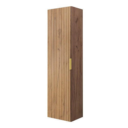 3XELIVING Colonne de salle de bain, Chêne Craft, 35 x 136 x 27 cm, poignée dorée