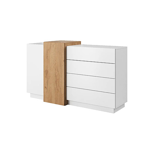 3XELIVING Commode pour Salon Chambre avec Tiroirs, Blanc / Chêne Craft Doré, 160 x 45 x 93,5 cm
