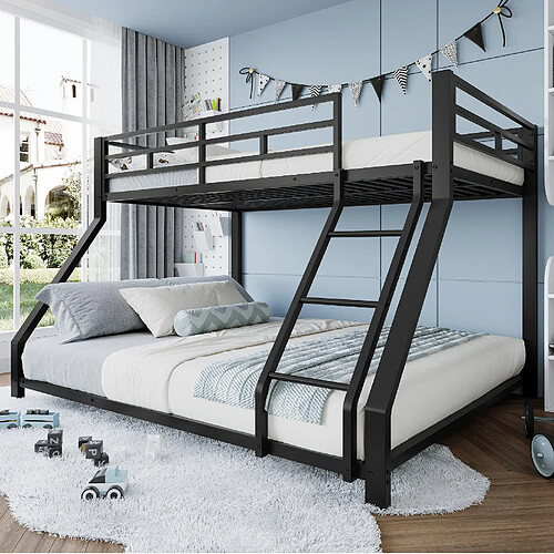 Lit Superposé Enfant Modenvie 90x200/140x200 cm avec escalier - Noir