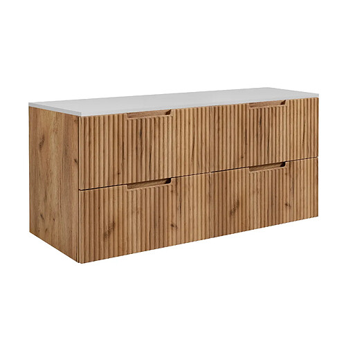 3XELIVING Meuble de salle de bains, chêne Craft / blanc, 120 (2 x 60) x 58,6 x 46 cm