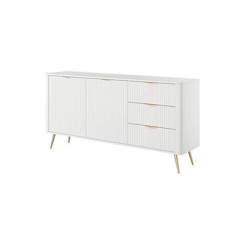 3XELIVING Commode : 3 Tiroirs, 2 Portes, Blanc, 163,2 x 38 x 81,2 cm
