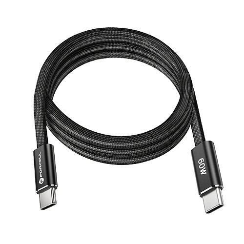 Forcell Câble de Charge USB-C Plat en Nylon Tressé Power Delivery F-Energy 60W 1.2m Noir