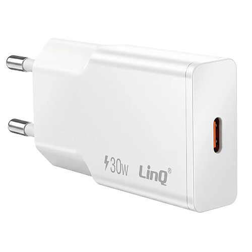 LinQ Chargeur Secteur Extra Plat avec Port USB-C Power Delivery 30W Blanc