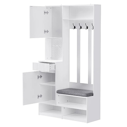 STILVORA Vestiaire d'entrée 100/35/180 cm blanc en MDF avec banc rembourré