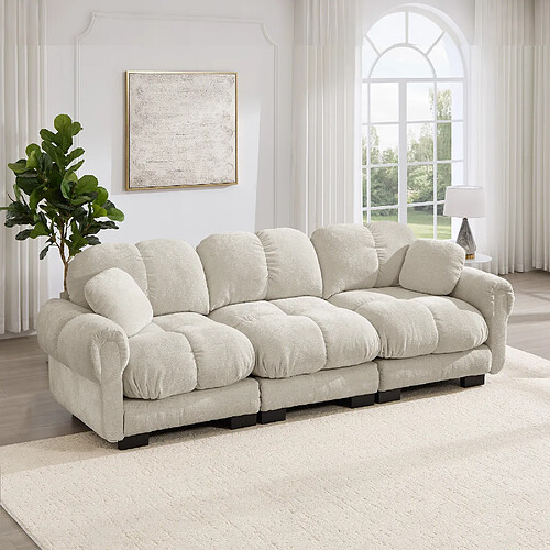 MIVRAY Canapé 3 places modulable 260x86x90cm dossier ergonomique, en chenille, Kaki clair