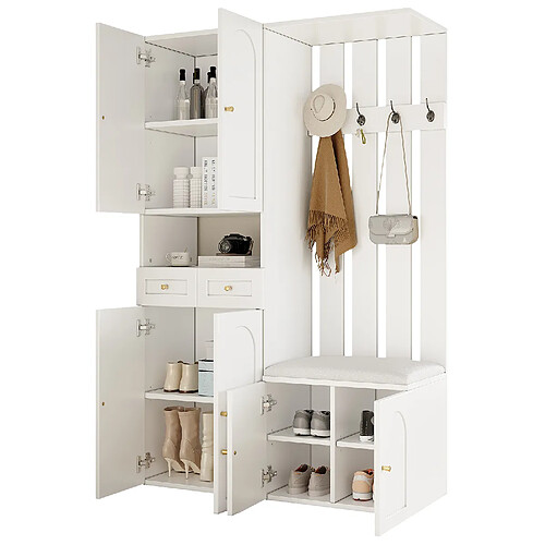 STILVORA Vestiaire d'entrée 110/37/180 cm blanc aus panneau de particules avec banc