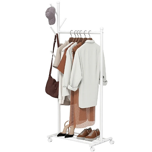 STILVORA Portant à vêtements 68/43/171 cm blanc en métal avec roulettes et 5 crochets