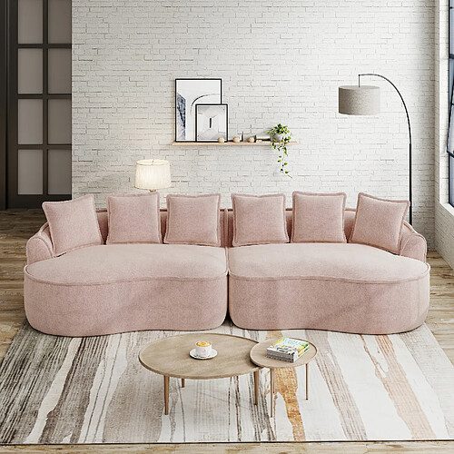 MIVRAY Canapé Compressé modulable 320x114x67cm, 4 places, sans montage, en chenille, rose