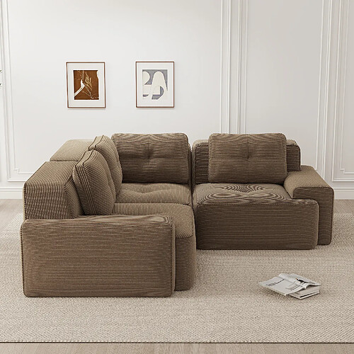 MIVRAY Canapé Compressé d'angle modulable, 206x206x69cm, 3 places, sans montage, Tissu, marron