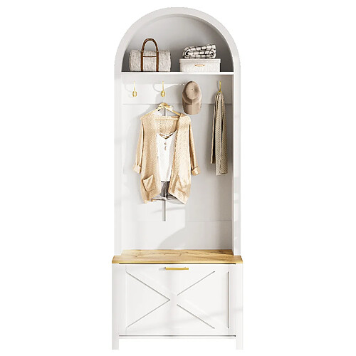 STILVORA Vestiaire 195/75/35 cm blanc et bois en MDF avec crochets et rangements