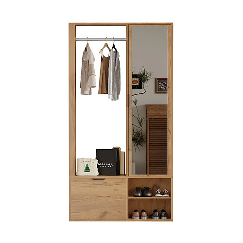 STILVORA Armoire d'entrée 100/33/190 cm naturelle en panneaux de particules avec miroir