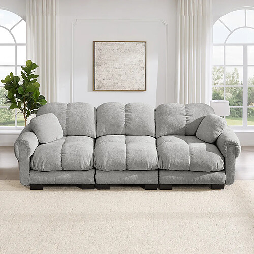 MIVRAY Canapé 3 places modulable 260x86x90cm dossier ergonomique, en chenille, Gris clair