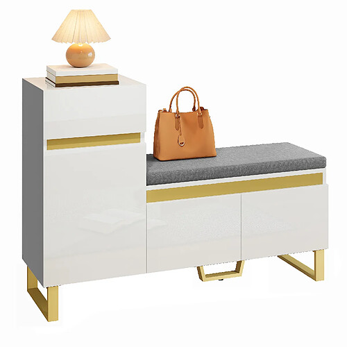 STILVORA Meuble à chaussures 120/35/85 cm blanc en MDF avec banc intégré