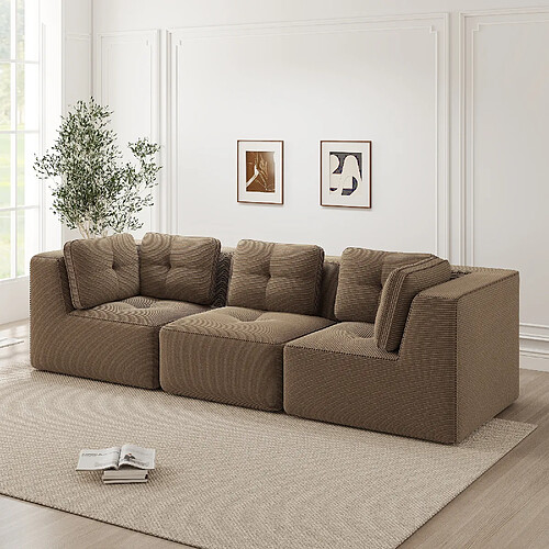 MIVRAY Canapé Compressé 3 places modulable, 297x104x69cm, sans montage, velours côtelé, marron