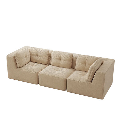 MIVRAY Canapé Compressé 3 places modulable, 297x104x69cm, sans montage, velours côtelé, Beige