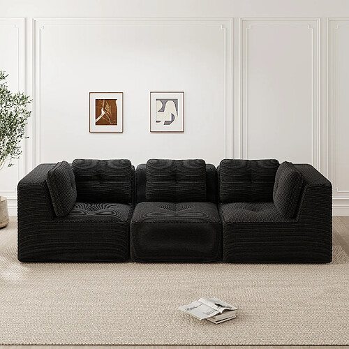 MIVRAY Canapé Compressé 3 places modulable, 297x104x69cm, sans montage, velours côtelé, Noir