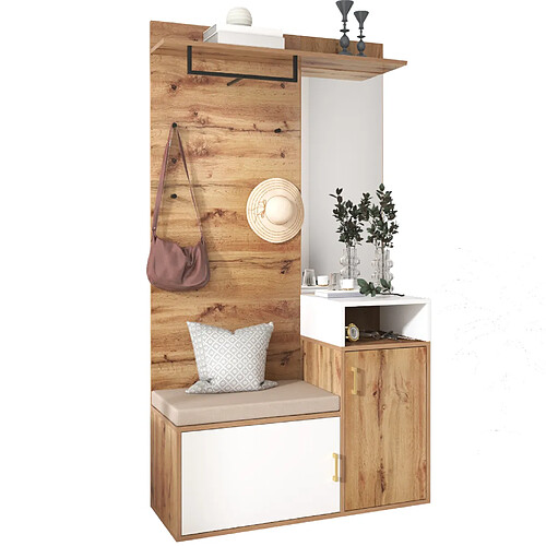 STILVORA Vestiaire 105/40/190,5 cm blanc et bois en MDF et panneau de particules avec miroir