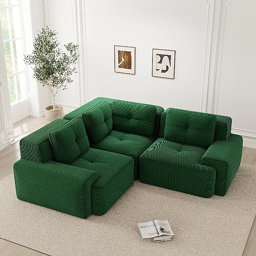 MIVRAY Canapé Compressé d'angle modulable, 206x206x69cm, 3 places, sans montage, Tissu, Vert