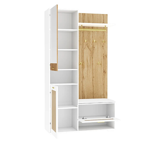 STILVORA Vestiaire 110/38/190 cm blanc et bois en MDF et panneau de particules avec miroir LED