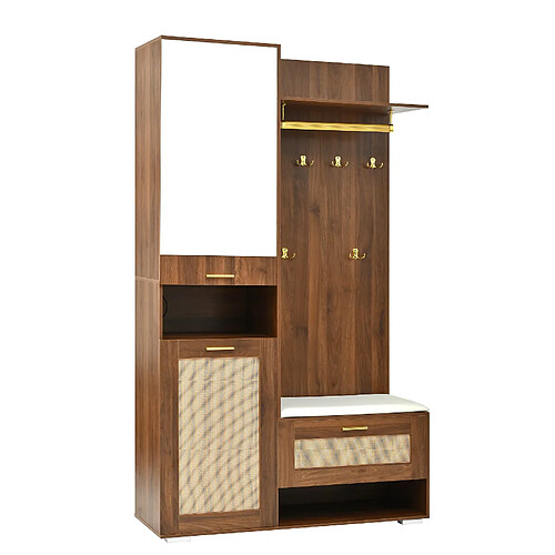 STILVORA Vestiaire 110/38/190 cm noyer et blanc aus MDF et panneau de particules avec miroir LED