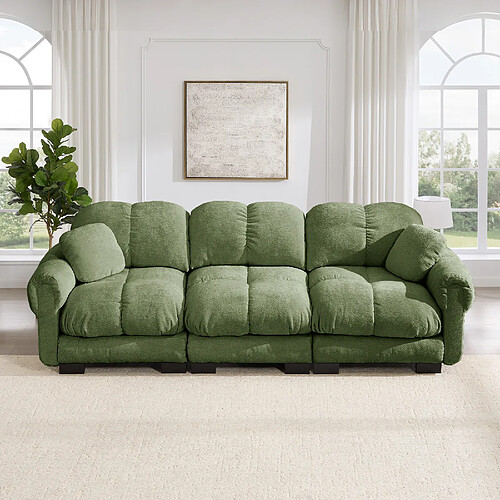 MIVRAY Canapé 3 places modulable 260x86x90cm dossier ergonomique, en chenille, vert