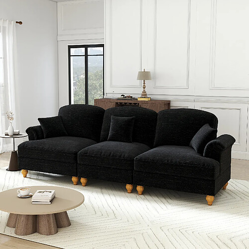 MIVRAY Canapé modulable 3 places 272x83.5x93 cm, coussins et jupe plissée amovible, Tissu, Noir