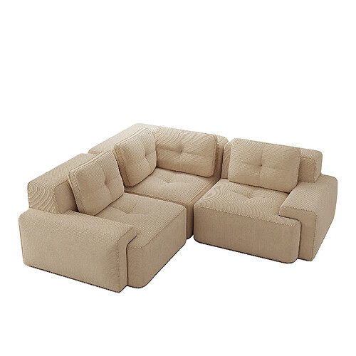 MIVRAY Canapé Compressé d'angle modulable, 206x206x69cm, 3 places, sans montage, Tissu, Beige