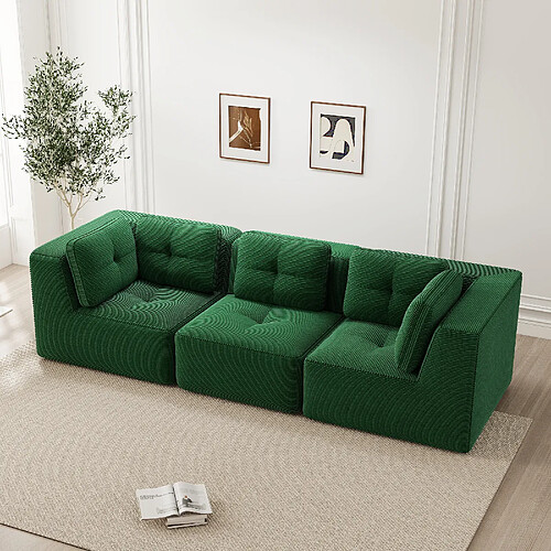 MIVRAY Canapé Compressé 3 places modulable, 297x104x69cm, sans montage, velours côtelé, Vert