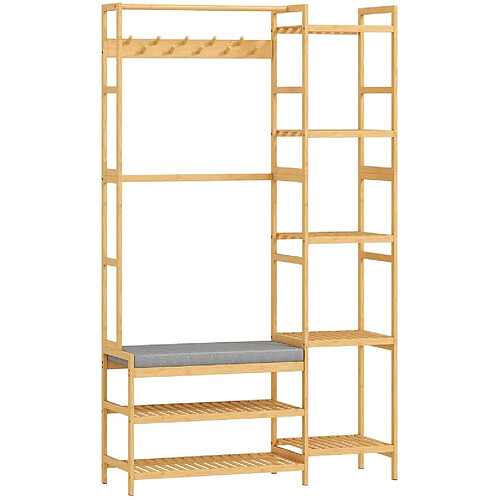 STILVORA Portemanteau 104/33/175 cm bois naturel en bambou avec banc et rangements