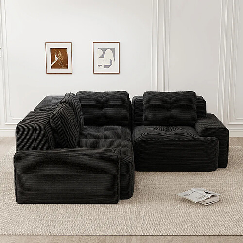 MIVRAY Canapé Compressé d'angle modulable, 206x206x69cm, 3 places, sans montage, Tissu, Noir