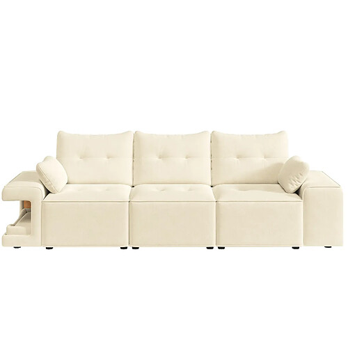 STILVORA Canapé 3 places 229,5/78/84 cm beige en velours avec rangements