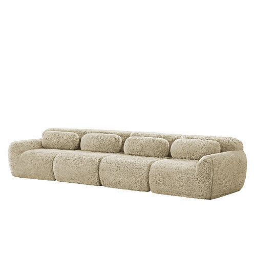 STILVORA Canapé 4 places kaki clair en tissu peluche avec coussins et base antidérapante
