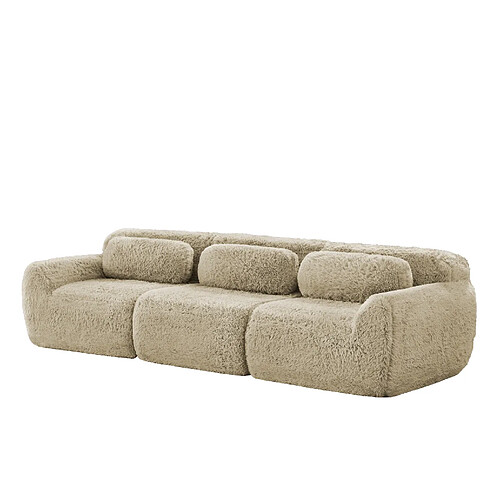 STILVORA Canapé 3 places modulable kaki clair en peluche sans montage avec coussins