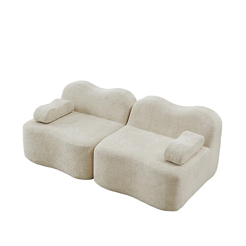 STILVORA Canapé modulaire 2 places beige en velours avec assise profonde