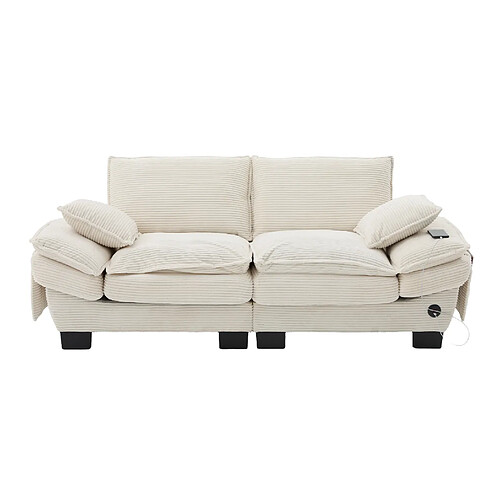 STILVORA Canapé 2 places 190/73/84 cm beige en velours côtelé avec USB-C