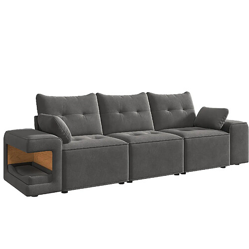 STILVORA Canapé 3 places 229,5/78/84 cm gris en velours avec rangements intégrés