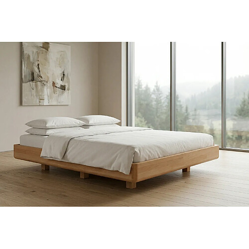 Visby Lit flottant en hêtre massif LENA FLAT / 200x200 cm, couleur naturelle