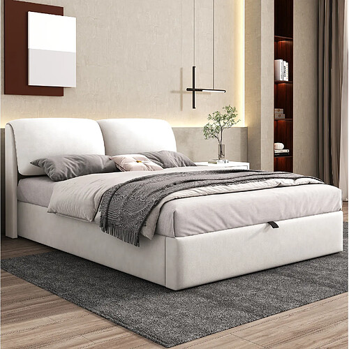 Lit Coffre Modenvie 140x190 cm avec 3 tiroirs et tête de lit réglable Beige