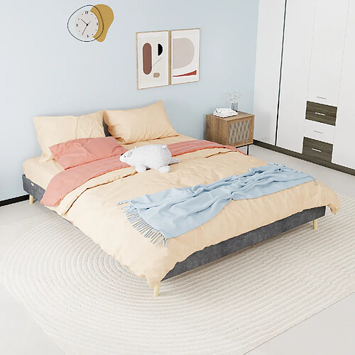 Lit Double Modenvie 160x200 cm avec sommier à lattes et tête de lit - Gris