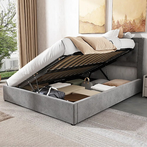 Lit Coffre 140x200 cm Modenvie rangement relevable Gris