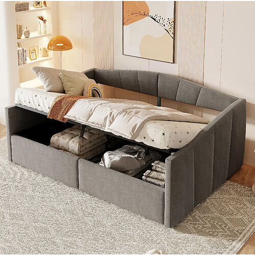 Canapé-lit coffre 140x200 cm - Modenvie - rangement hydraulique - velours gris