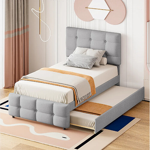 Lit Enfant 90x200 cm - Modenvie - lit extensible avec tete de lit reglable - Gris
