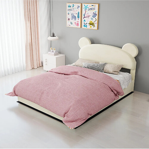 Lit Enfant 140x200 cm - Modenvie - rangement relevable - Beige