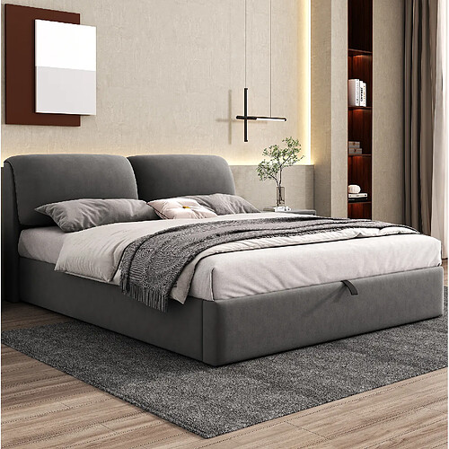 Lit Coffre 160x200 cm - Modenvie - 3 tiroirs et tête de lit - Gris