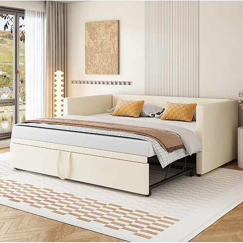 Canapé-lit gigogne Modenvie 90x200 cm extensible avec sommier - Beige