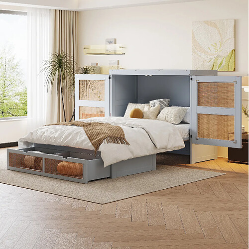Lit Escamotable Modenvie 140x200 cm Gris, rangement et gain de place