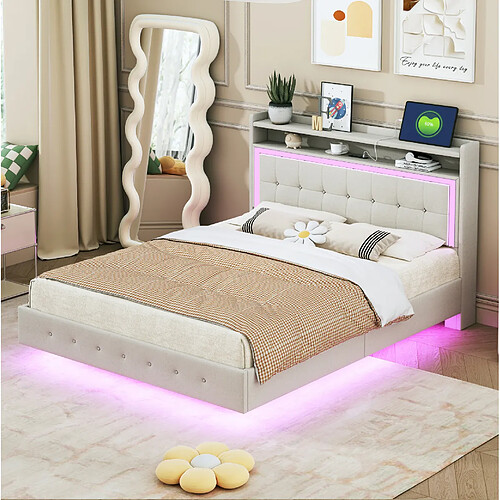 Lit Double Modenvie 140x200 cm - USB LED - Beige